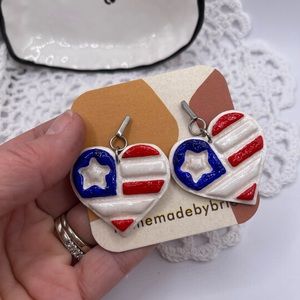 Fourth of July Heart Clay Earrings